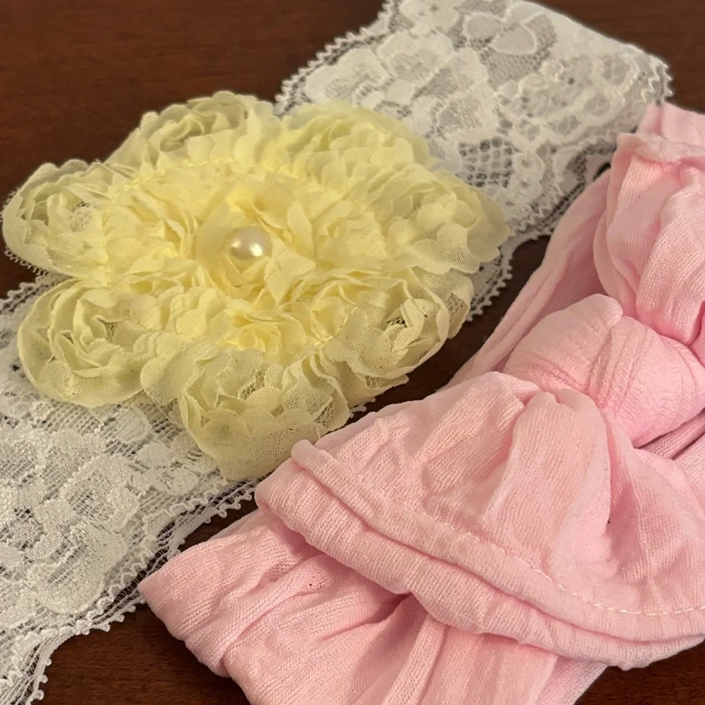 Baby Bling Lace & Chiffon Ruffle Flower Bow Wide Headband Wraps